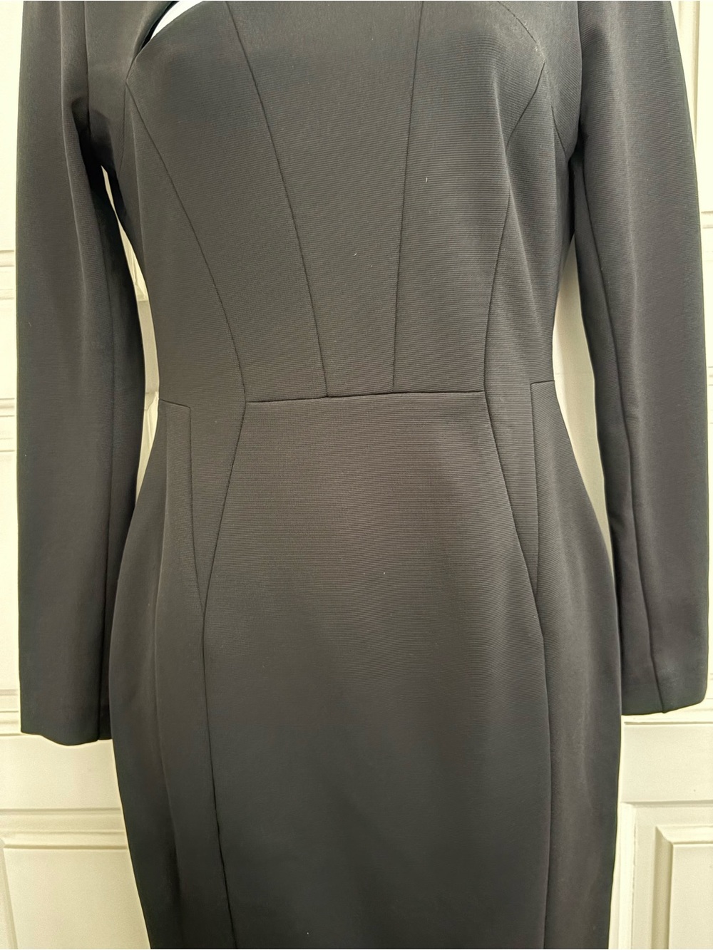 Karen Millen Cutout Neck Long-Sleeve Black Sheath Dress - Picture 3 of 11